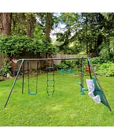 Slickblue Blackish Green Four-Function Swing Set: Face-to-Face Metal-Plastic Safe Swing Seats