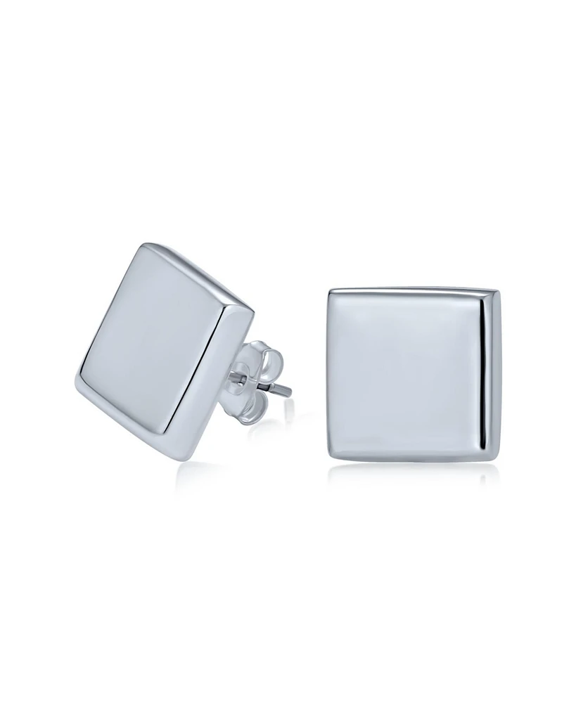 Bling Jewelry Geometric Square Flat Disc Stud Earrings For Women .925 Sterling Silver 15MM Diameter