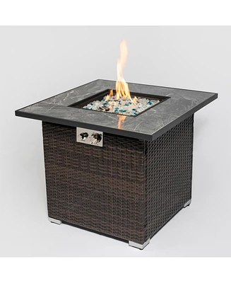 Slickblue 30-Inch Outdoor Propane Gas Fire Table: Includes Lid, Glass Rocks, and Rain Cover