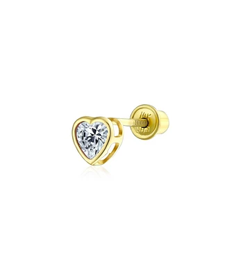 Bling Jewelry Tiny Cubic Zirconia Cartilage Ear Lobe Piercing Yellow 14K Gold Cz Halo Heart Stud Earring 1 Piece Helix Daith Screw Back 4MM