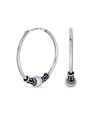 Bling Jewelry Bali Style Tribal Ball Bead Continuous Endless Round Hoop Earrings For Women Oxidized .925 Sterling Silver 1 Inch Diameter