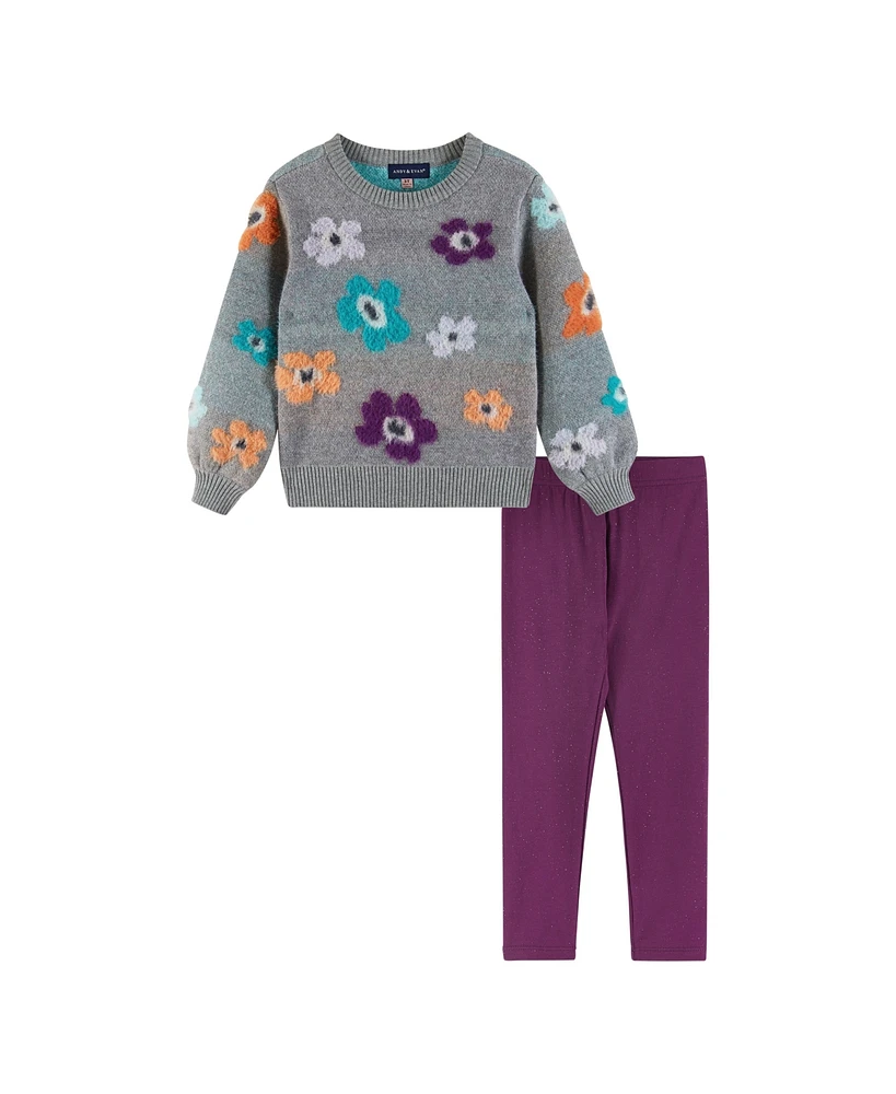 Andy & Evan Toddler Girls Toddler/Child Sweater w/Eyelash Flowers and Legging Set