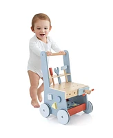 Costway 2-in-1 Wooden Baby Push Walker with Multi-Activity Center & Bottom Storage Toys