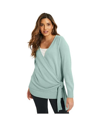 June + Vie Plus Touch Of Cashmere Wrap-Front Cardigan