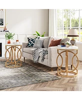 Tribesigns Modern Round End Table Set of 2 with Thick Wood Top, 20" Side Table Cocktail Table with Unique O-Shaped Base, Midcentury Accent Table Night