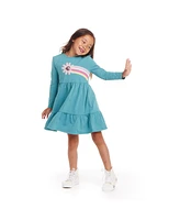 Andy & Evan Toddler Girls Toddler/Child Teal Jersey Dress w/Rainbow Graphic Faux Fur Vest Set