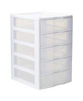 Sterilite Clearview Small Plastic 5 Drawer Desktop Storage System, 4 Pack, White