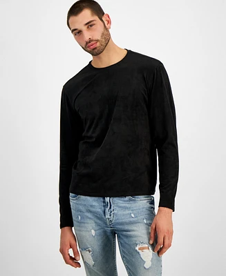 Guess Men's Garrett Relaxed-Fit Faux-Suede Long-Sleeve T-Shirt