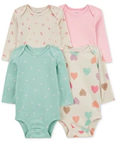 Carter's Baby Girls Long-Sleeve Cotton Bodysuits, Pack of 4