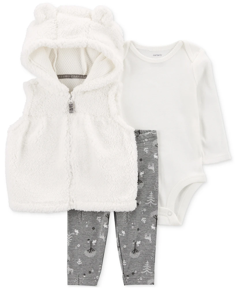 Carter's Baby Girls Bear Little Vest, Bodysuit & Pants, 3 Piece Set