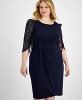 Connected Plus Size Cape-Sleeve Side-Ruched Dress