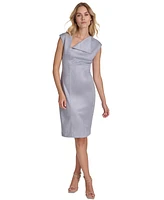 Calvin Klein Women's Faux-Suede Fold-Neck Cap Sleeve Dress