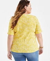 Style & Co Plus Size Printed Short Sleeve Cuffed Top, Created for Macy's