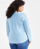 Style & Co Plus Embroidered 3/4-Sleeve Top, Created for Macy's