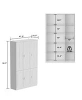 Famapy 10-Shelf Bookshelf Bookcase with Glass Doors, Adjustable Shelves