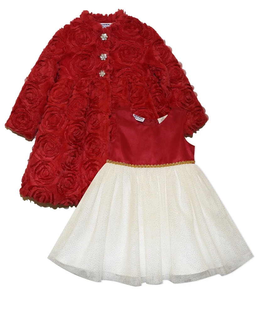 Blueberi Boulevard Baby Girls Holiday Red Textured Coat Dress, 2-Piece Set