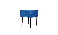 Slickblue Modern Nightstands Set of 2 with Drawer and Crystal Handle, Elegant Rivet Velvet Design Bedside Table for Bedroom, Blue