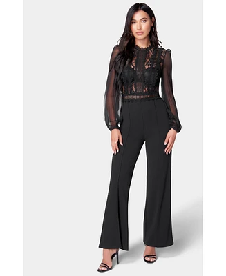 bebe Women's Lace Top Straight Leg Jumpsuit