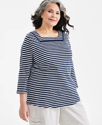 Style & Co Plus Square-Neck 3/4-Sleeve Top, Created for Macy's