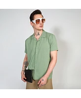 Campus Sutra Men's Pistachio Green Embroidered Creased Shirt