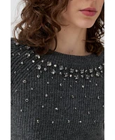 Nocturne Women's Stone Embellished Crop Sweater