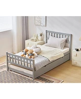 Slickblue Twin Size Wooden Bunk Bed with Pull-Out Trundle