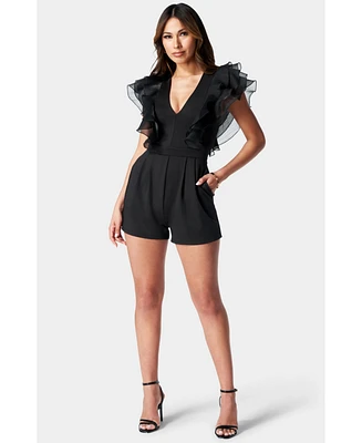 Bebe Women's Organza Ruffle Romper