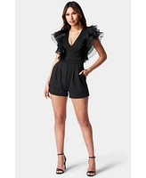 Bebe Women's Organza Ruffle Romper