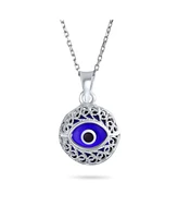 Bling Jewelry Turkish Spiritual Protection Amulet Round Circle Moving Floating Navy Nazar Blue Evil Eye Filigree Charm Pendant Necklace For Women .925