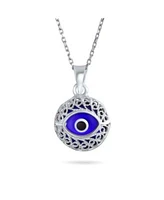 Bling Jewelry Turkish Spiritual Protection Amulet Round Circle Moving Floating Navy Nazar Blue Evil Eye Filigree Charm Pendant Necklace For Women .925 Sterling Silver
