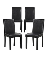 Gymax Dining Chair Set of 4 w/ Acacia Wood Frame & Rubber Legs Padded Backrest Brown