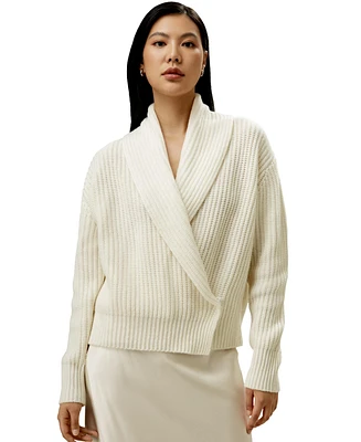 Lilysilk Women's Shawl Collar Drop Shoulder Knit Cardigan