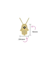 Bling Jewelry Turkish Amulet Talisman Delicate Dainty Evil Eye Hamsa Hand Of Fatima Of God Pendant Necklace For Women Cubic Zirconia Cz 14K Yellow Gol