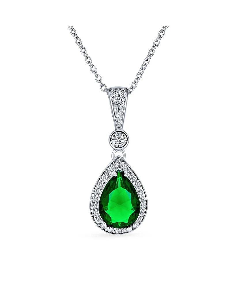Bling Jewelry Blue Cz Halo Solitaire Teardrop Pear Shape Pendant Necklace .925 Sterling Silver