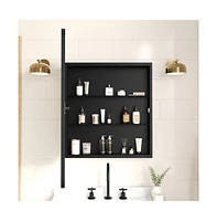 Merrick Lane Glover Reversible Bathroom Wall Medicine Cabinet With Rounded Rectangular Beveled Mirror And Metal Frame Shelves