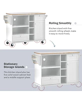 Slickblue Kitchen Island Cart with Storage Cabinet & Two Locking Wheels: Solid Wood Desktop, Microwave Cabinet