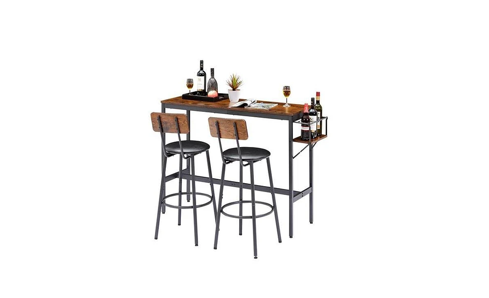 Slickblue Bar Table Set with Built-In Wine Bottle Storage Rack for Stylish Home Entertaining