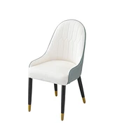 Slickblue Dining Chair with Pu Leather white green solid wood metal legs (Set of 2)