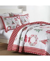 MarCielo 3 Pcs Winter Red Candy Christmas Quilt Bedspread Set King