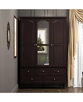 Famapy Brown Paint Big Wardrobe Armoires With Mirror,Drawers,Shelves