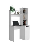 Depot E-Shop Muncy Computer Desk with Ample Work Surface, Hutch Storage and Single Door Cabinet with 3-Tier Shelves