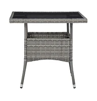 vidaXL Patio Dining Table Gray Poly Rattan and Glass