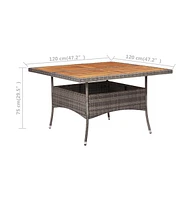 vidaXL Patio Dining Table Gray Poly Rattan and Solid Acacia Wood