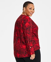 I.n.c. International Concepts Plus Cuffed Surplice Blouse, Exclusively at Macy's