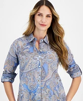 Tommy Hilfiger Women's Cotton Paisley Roll-Tab Shirt