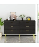 Homsee Black Wood Dresser Chest of Drawer With 6 Drawers