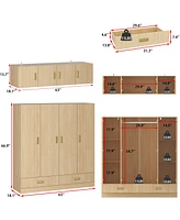 Famapy Brown Wood 8-Door Big Wardrobe Armoires with Hanging Rod,2-Drawers
