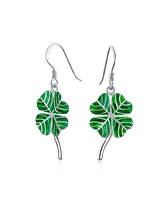 Bling Jewelry Green Enamel Shamrock Lucky Four Leaf Clover Irish Celtic Dangling Earrings For Women .925 Sterling Silver Fish Wire