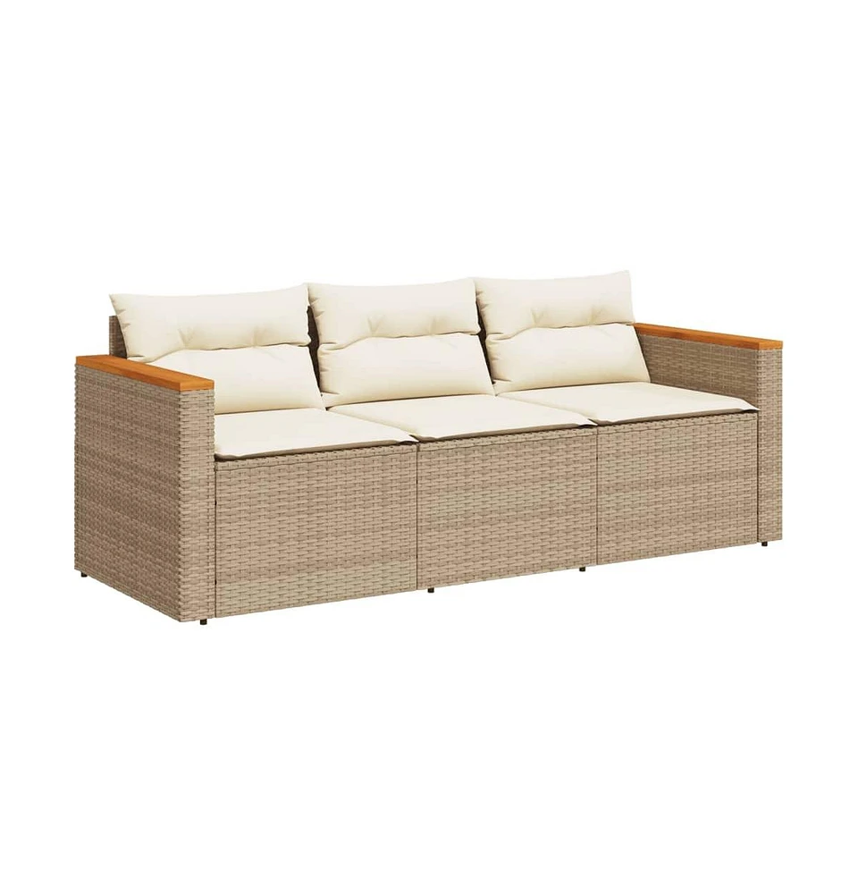 vidaXL Patio Sofa with Cushions 3-Seater Beige Poly Rattan