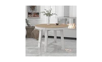 Slickblue Farmhouse Round Extendable Dining Table with 16-Inch Leaf for Rustic Wood Kitchen Dining